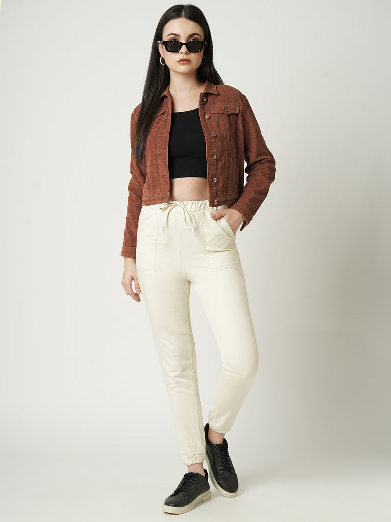 Women Rust Solid Full Length Jackets & Shrugs
