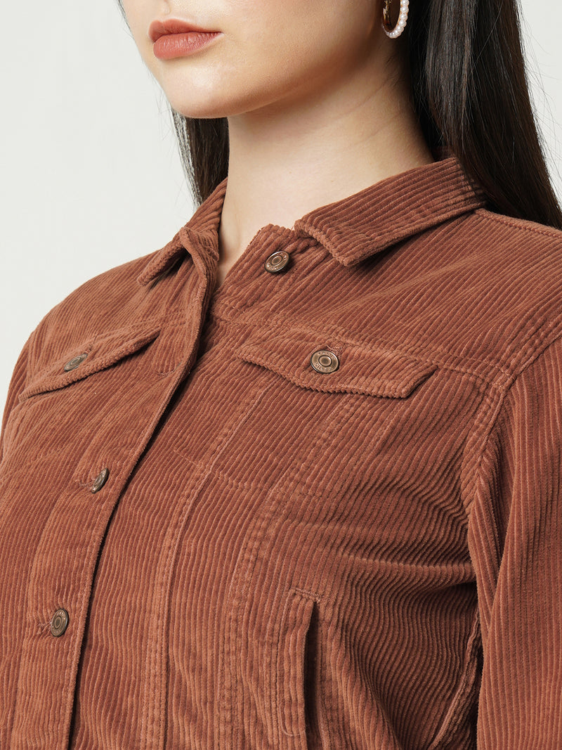 Women Rust Solid Full Length Jackets & Shrugs