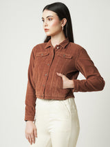 Women Rust Solid Full Length Jackets & Shrugs