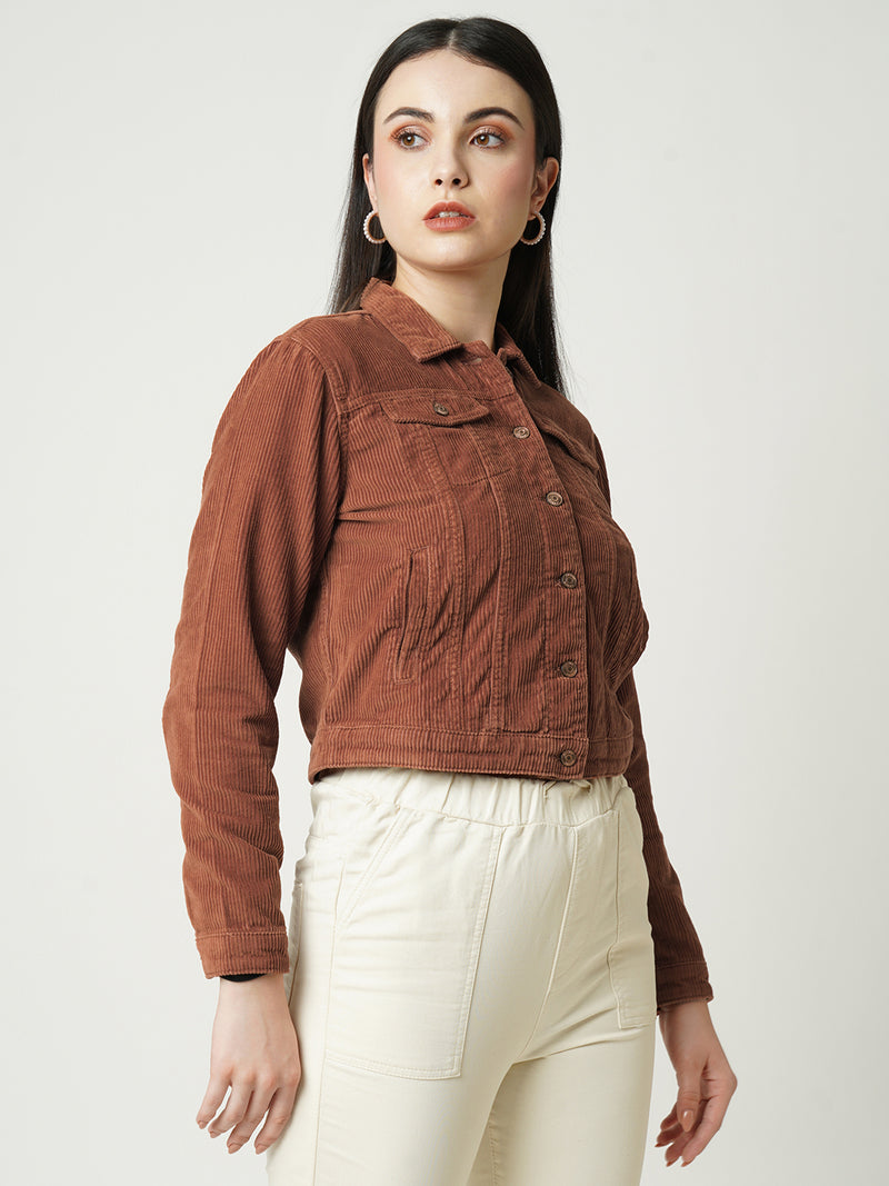 Women Rust Solid Full Length Jackets & Shrugs