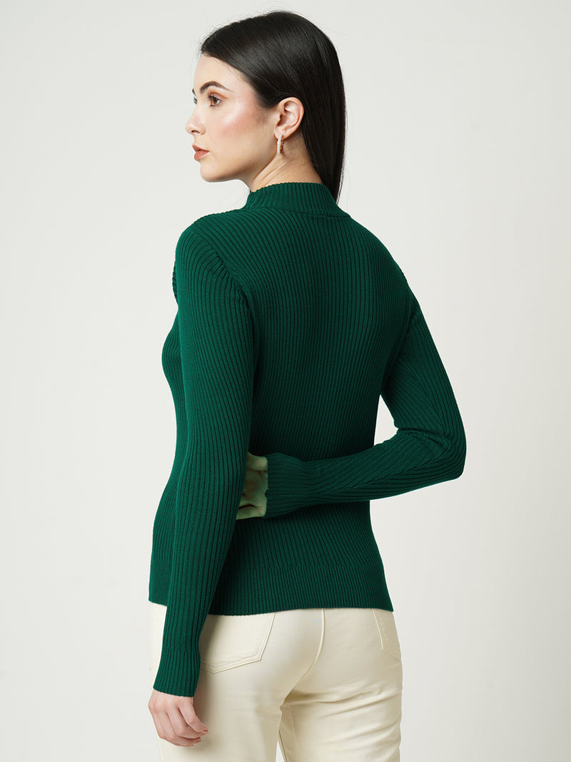 Women Emerald Green Solid Full Length Sweaters & Sweatshirts