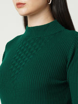Women Emerald Green Solid Full Length Sweaters & Sweatshirts