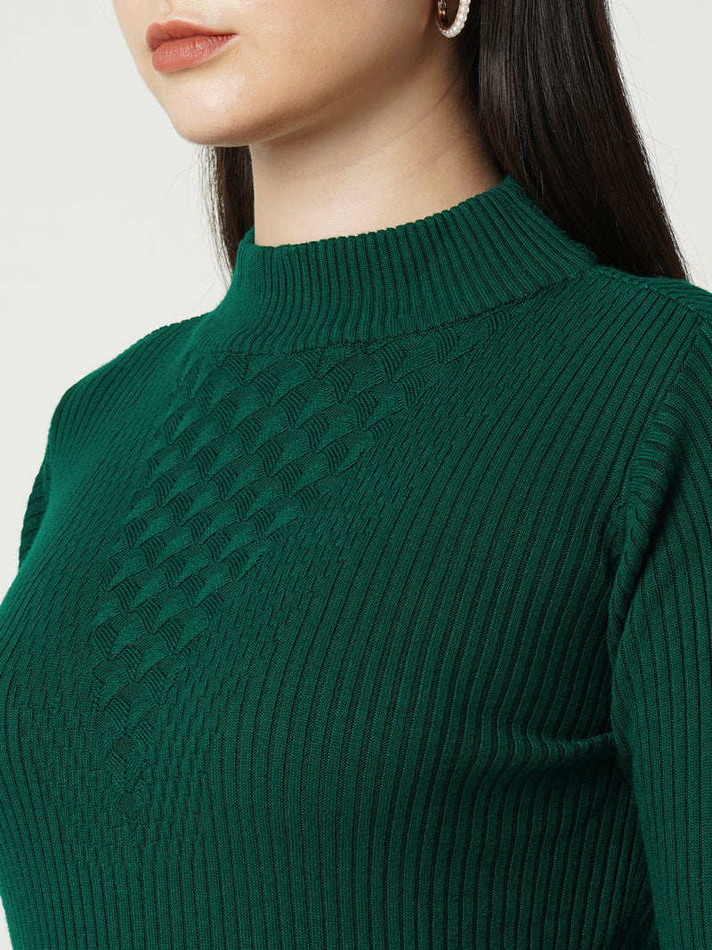 Women Emerald Green Solid Full Length Sweaters & Sweatshirts