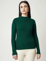 Women Emerald Green Solid Full Length Sweaters & Sweatshirts