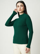 Women Emerald Green Solid Full Length Sweaters & Sweatshirts