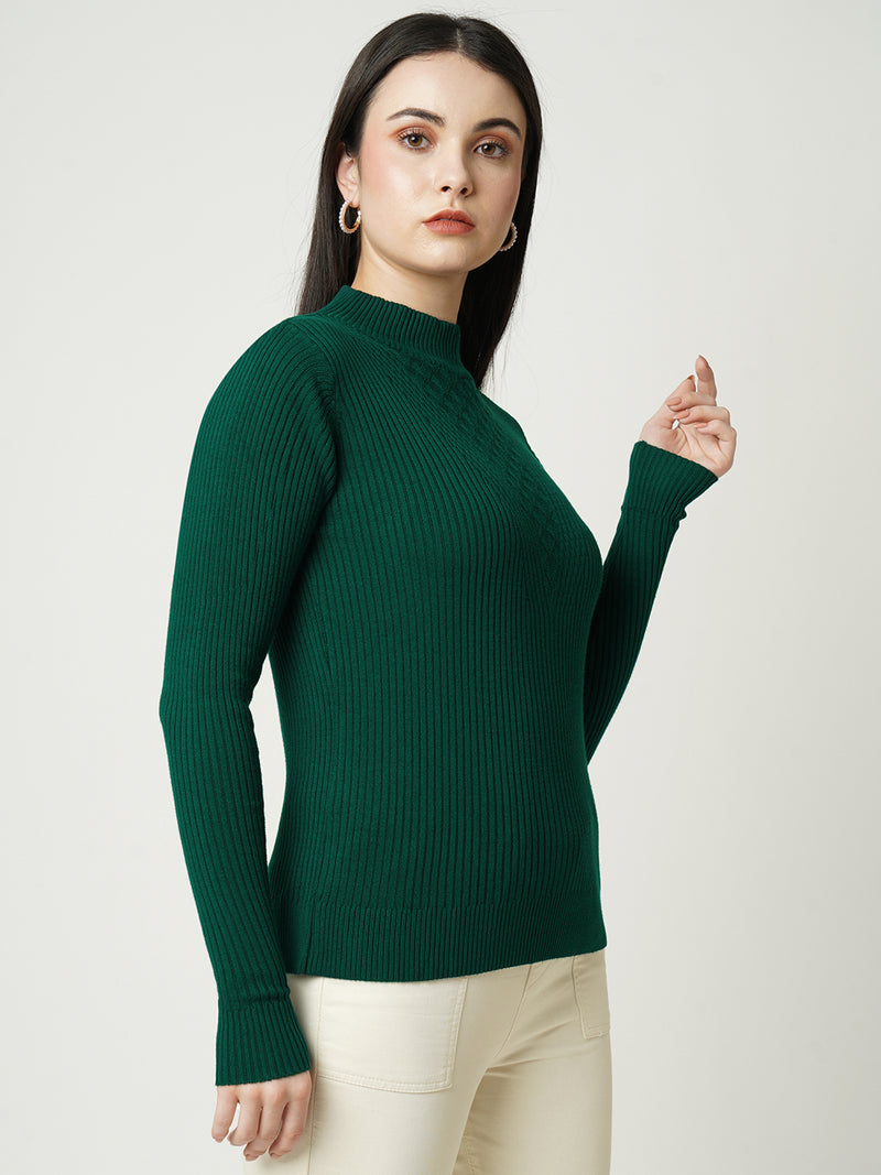 Women Emerald Green Solid Full Length Sweaters & Sweatshirts