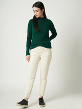Women Emerald Green Solid Full Length Sweaters & Sweatshirts