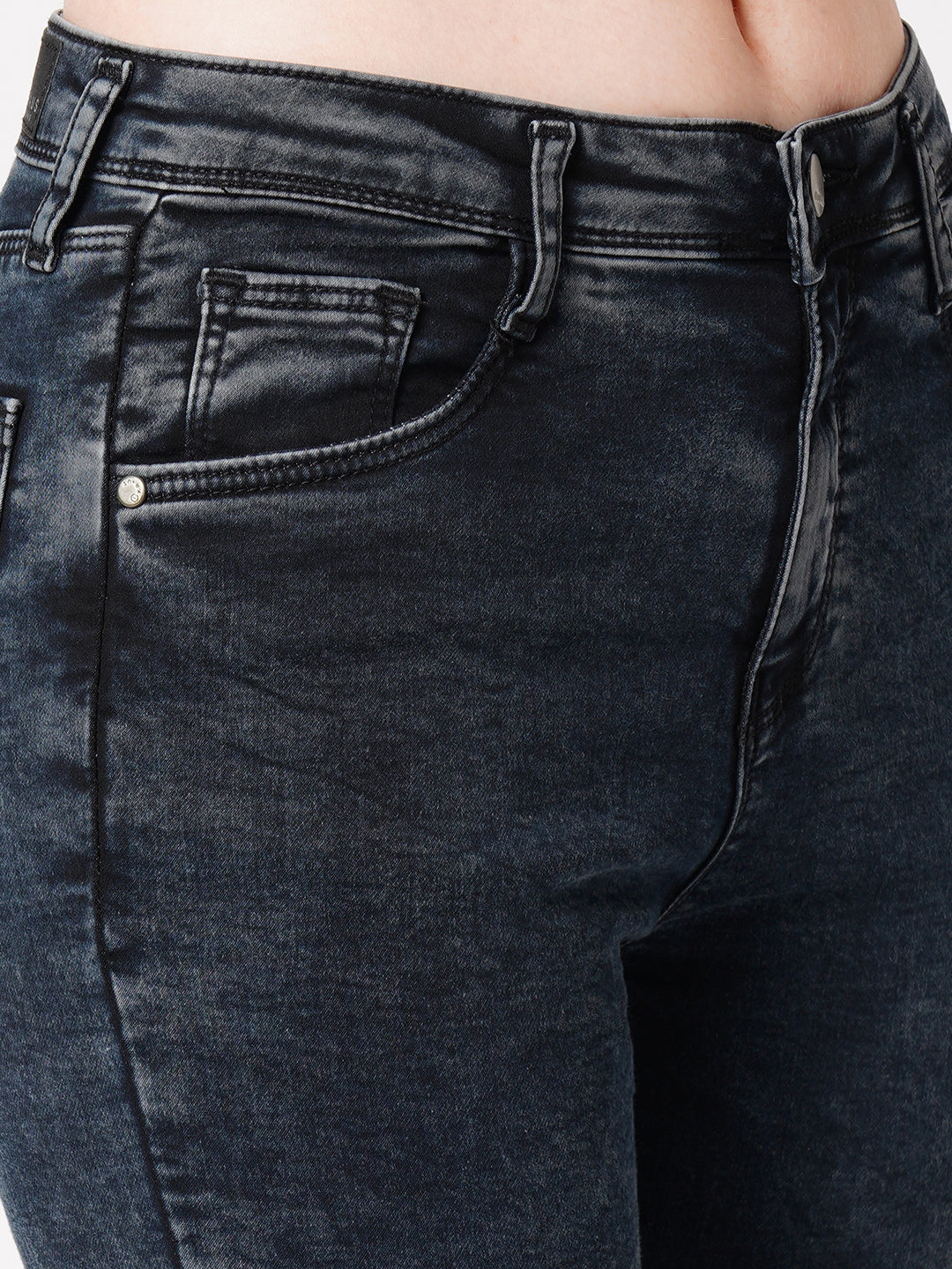 Women Carbon Black Mini Flare Jeans