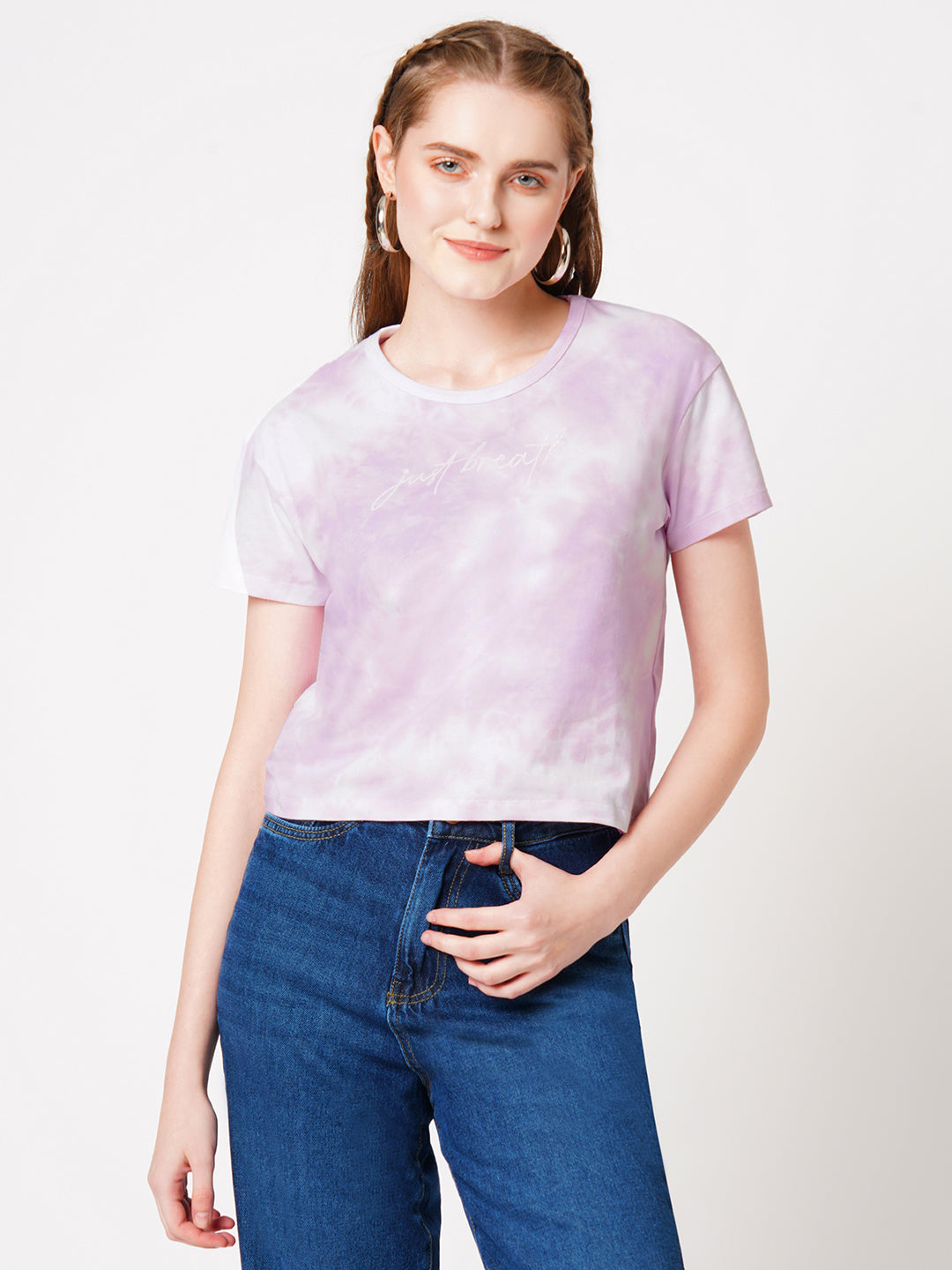 Women Lilac Tie & Dye Graphic Slim Tees
