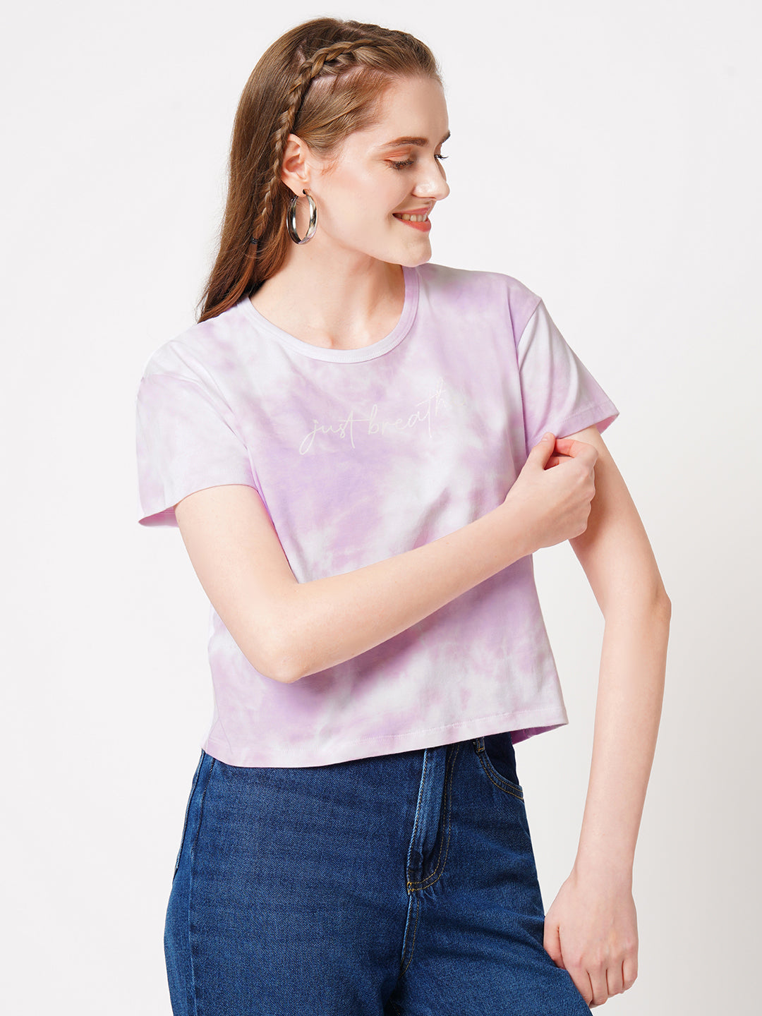 Women Lilac Tie & Dye Graphic Slim Tees