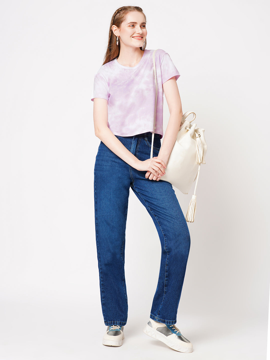 Women Lilac Tie & Dye Graphic Slim Tees