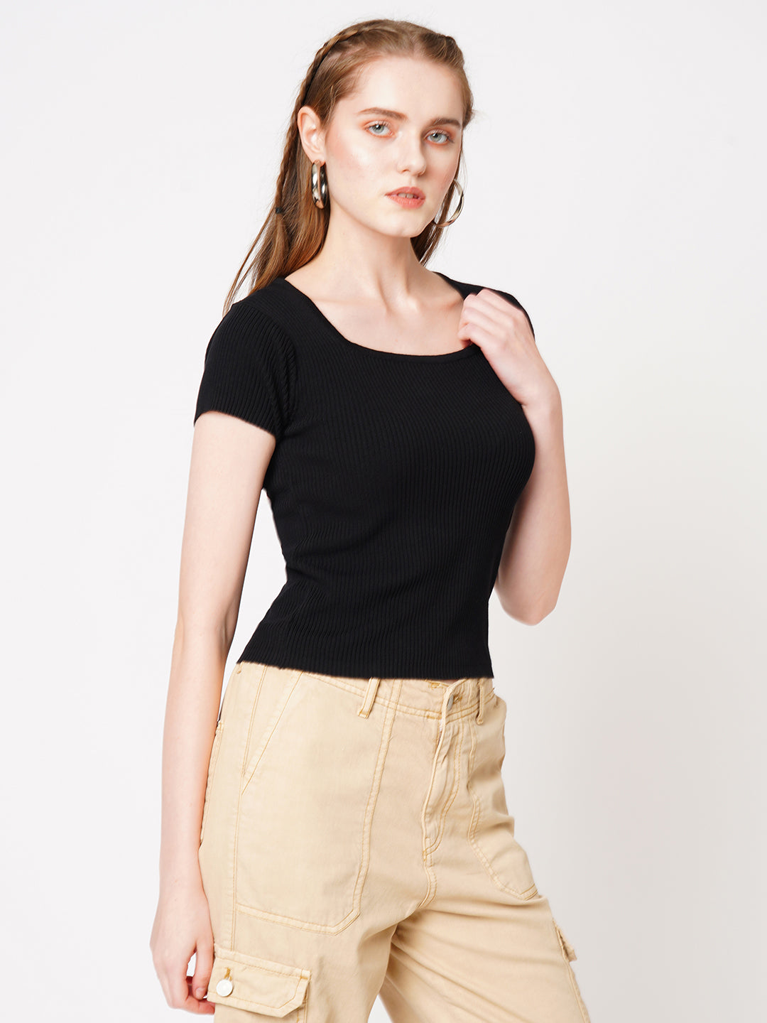 Women Ribbed Square-Neck Top