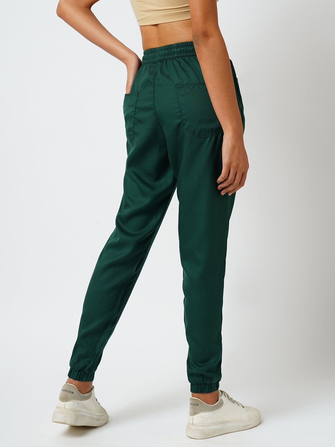 Women Bottle Green High-Rise Denim Jogger
