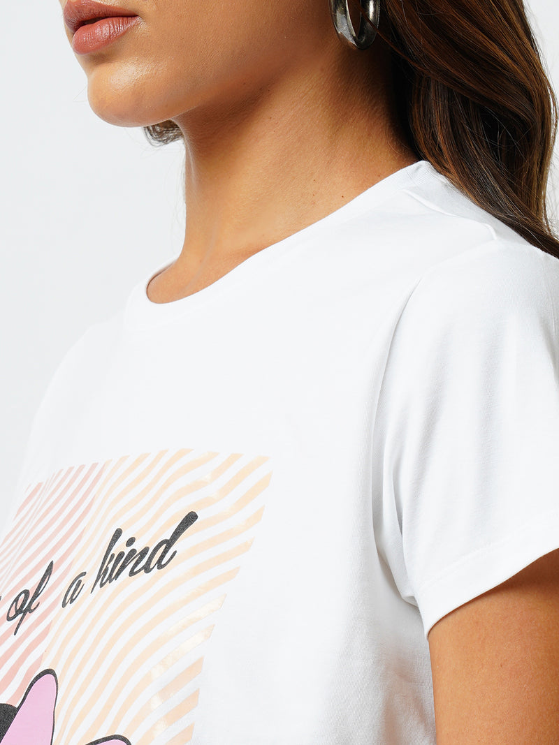 Women Off White Printed Short Sleeves T-Shirts