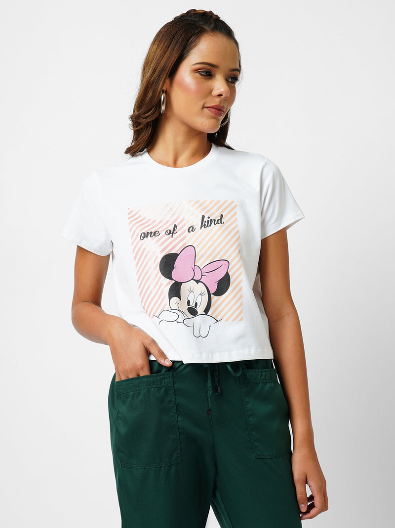 Women Off White Printed Short Sleeves T-Shirts