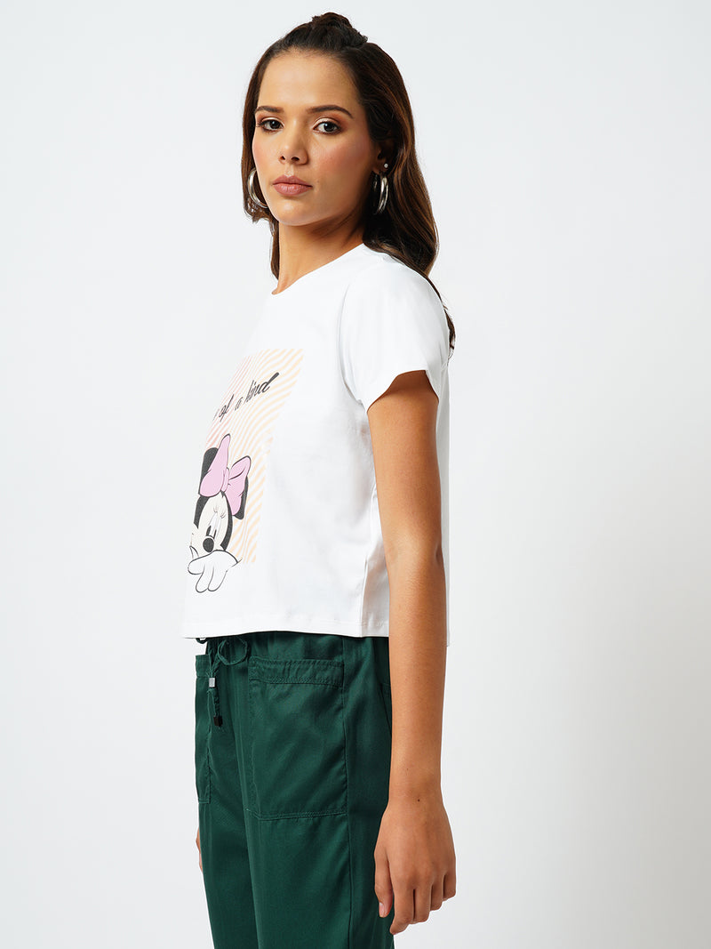 Women Off White Printed Short Sleeves T-Shirts