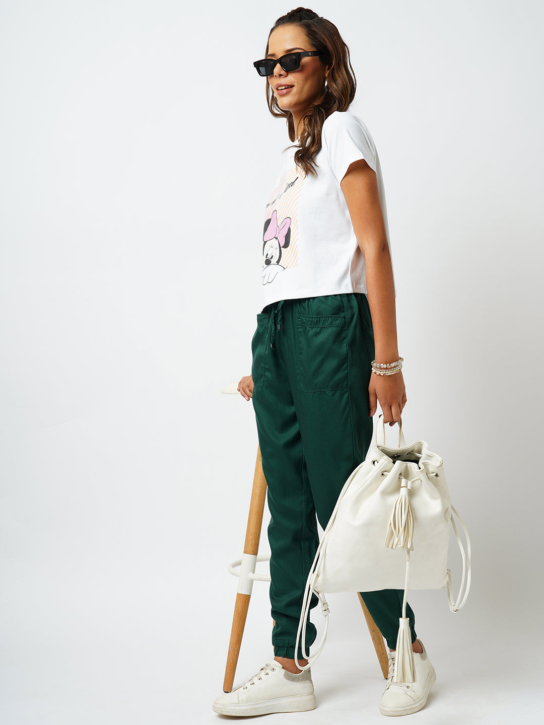 Women Bottle Green High-Rise Denim Jogger