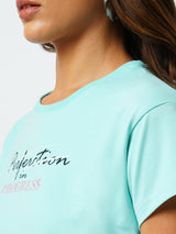 Women Aqua Sky Printed Short Sleeves Athleisure Top