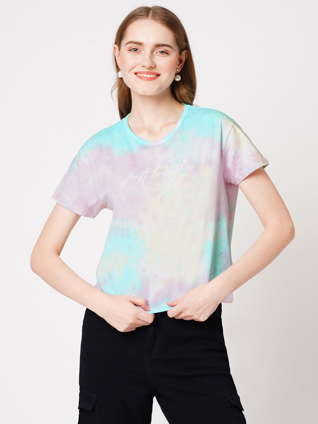 Women Multi Tie Dye Printed Crop T-Shirt