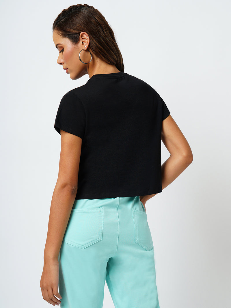 Women Black Printed Short Sleeves T-Shirts