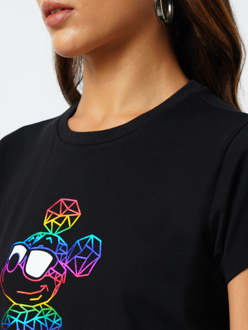 Women Black Printed Short Sleeves T-Shirts