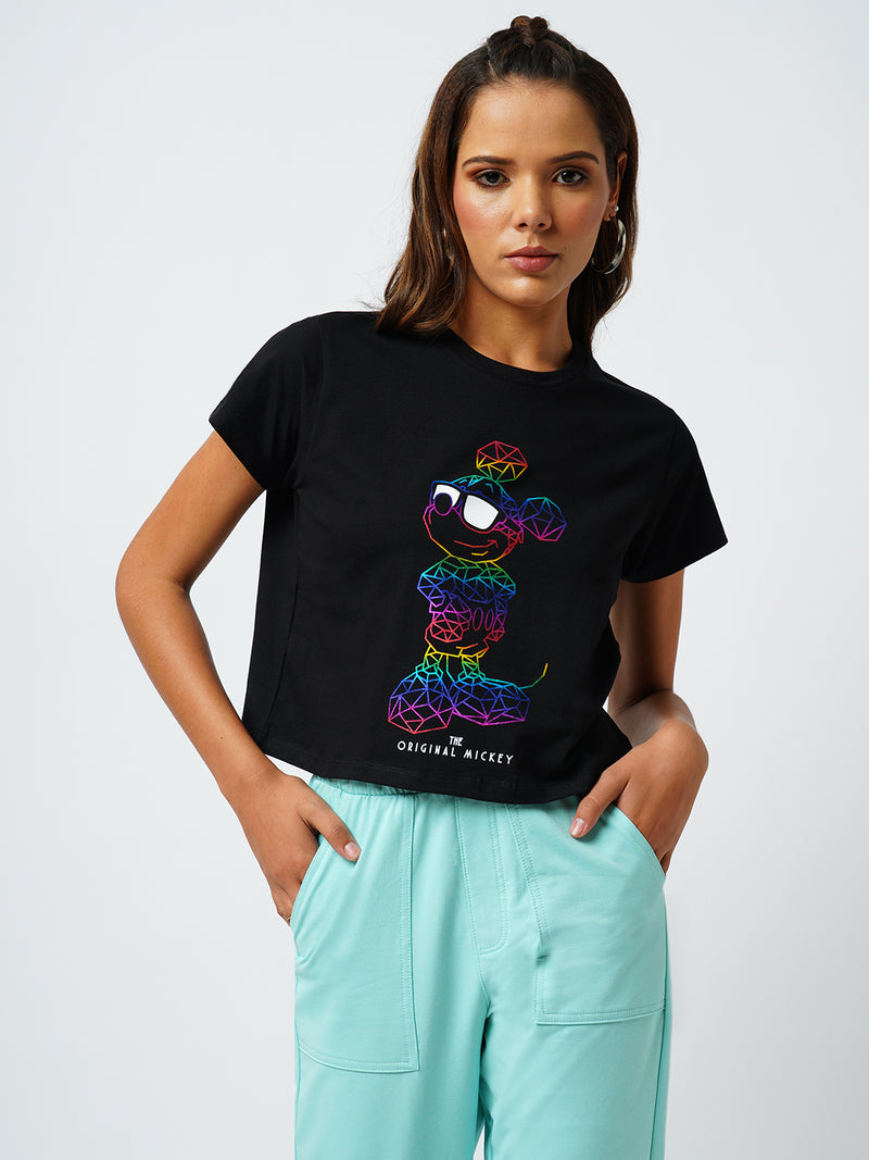 Women Black Printed Short Sleeves T-Shirts