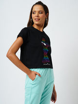 Women Black Printed Short Sleeves T-Shirts