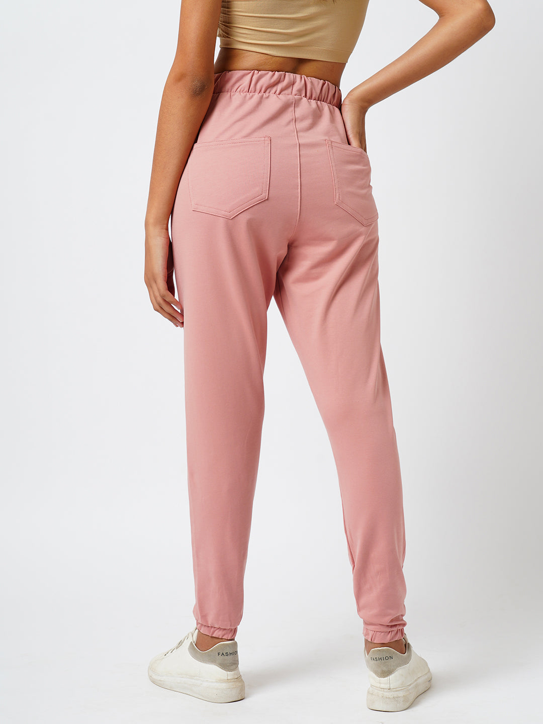 Women Blush Pink Mid-Rise Joggers