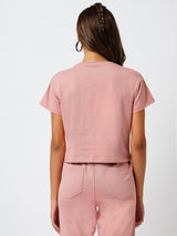 Women Blush Pink Printed Short Sleeves Athleisure Top