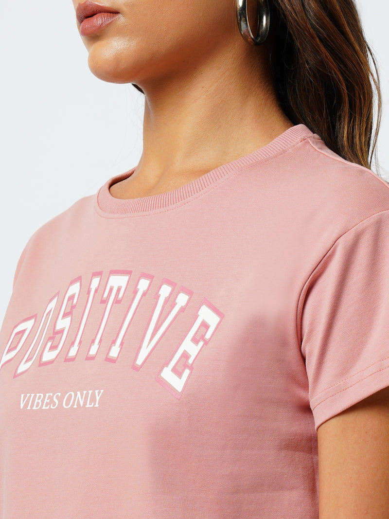 Women Blush Pink Printed Short Sleeves Athleisure Top