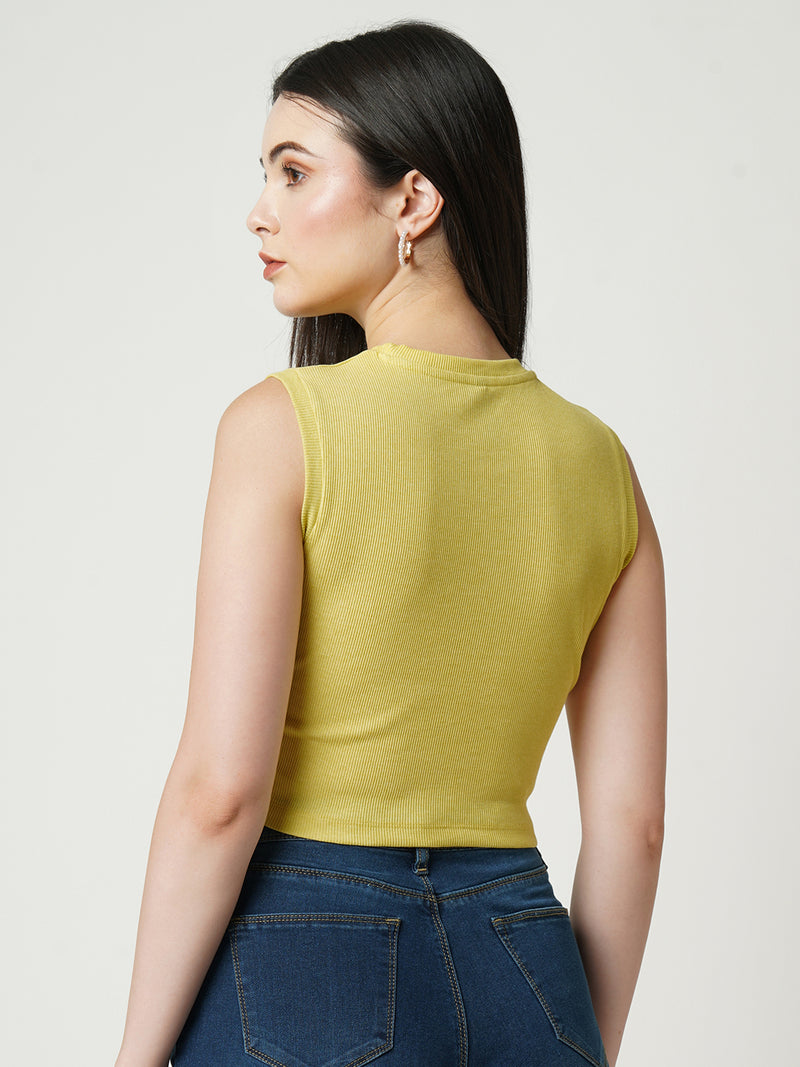 Women Neon Yellow Solid Sleevless T-Shirts