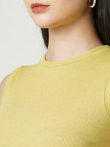 Women Neon Yellow Solid Sleevless T-Shirts