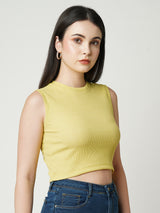 Women Neon Yellow Solid Sleevless T-Shirts