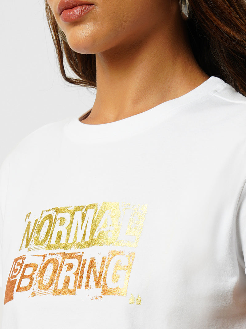 Women White Printed Short Sleeves T-Shirts