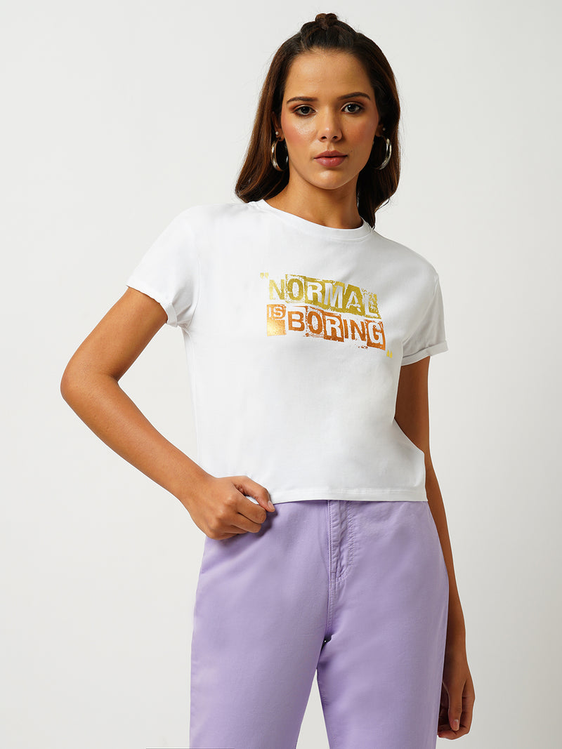 Women White Printed Short Sleeves T-Shirts
