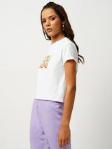 Women White Printed Short Sleeves T-Shirts