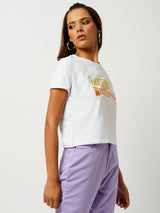 Women White Printed Short Sleeves T-Shirts