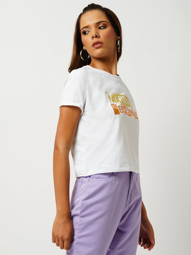 Women White Printed Short Sleeves T-Shirts