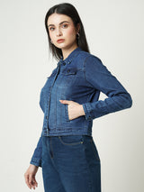 Women Blue Solid Full Length Jackets & Shrugs