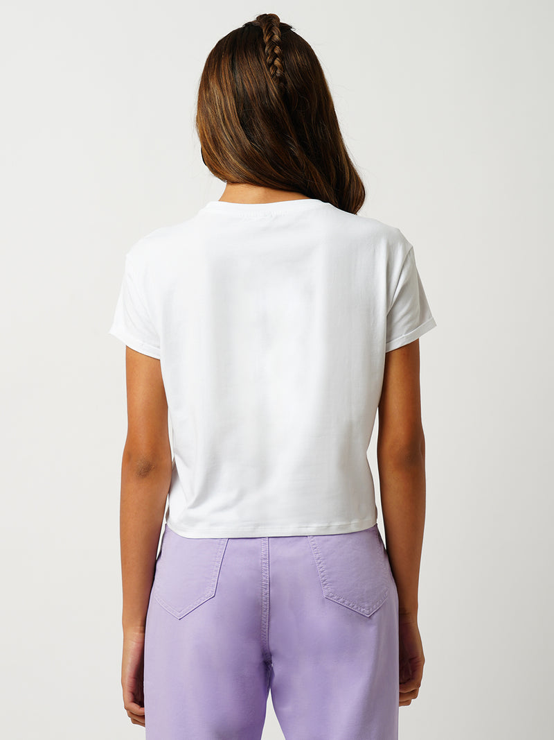 Women White Printed Short Sleeves T-Shirts