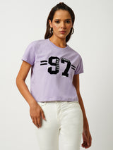 Women Lilac Printed Short Sleeves Shirts