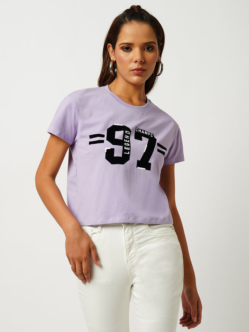 Women Lilac Printed Short Sleeves Shirts