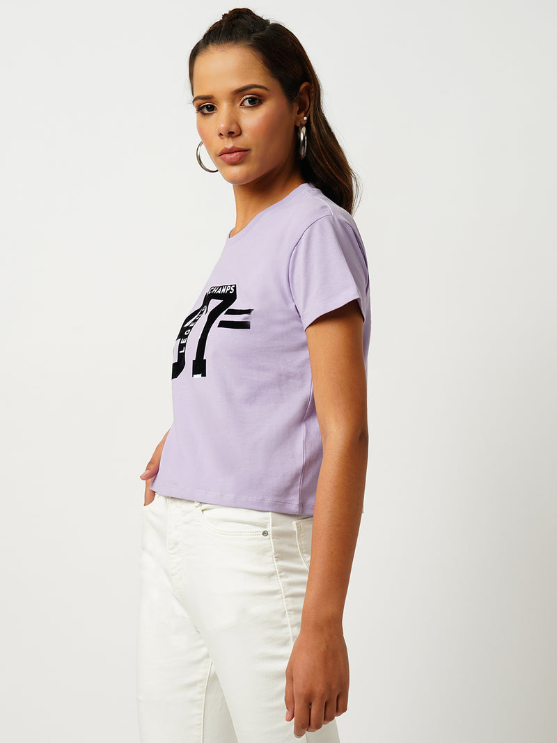 Women Lilac Printed Short Sleeves Shirts