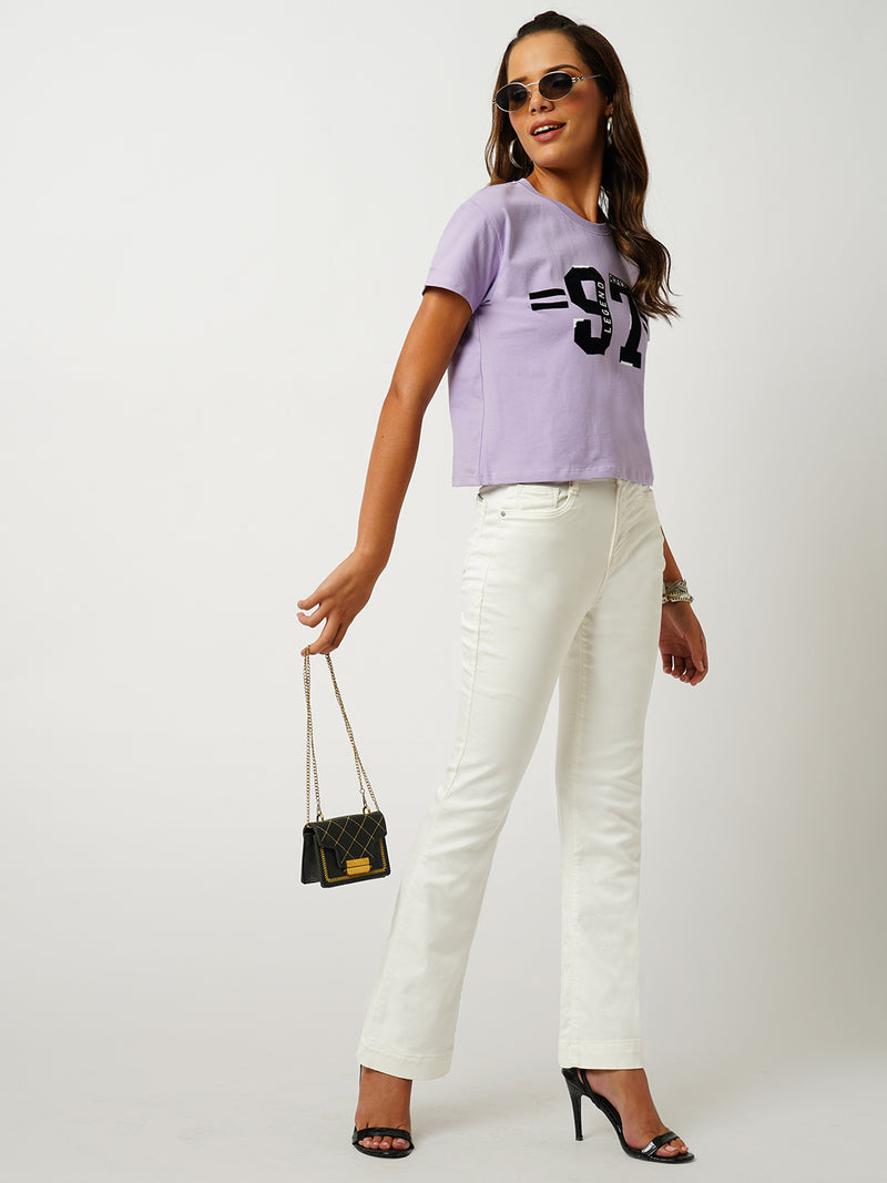 Women Lilac Printed Short Sleeves Shirts
