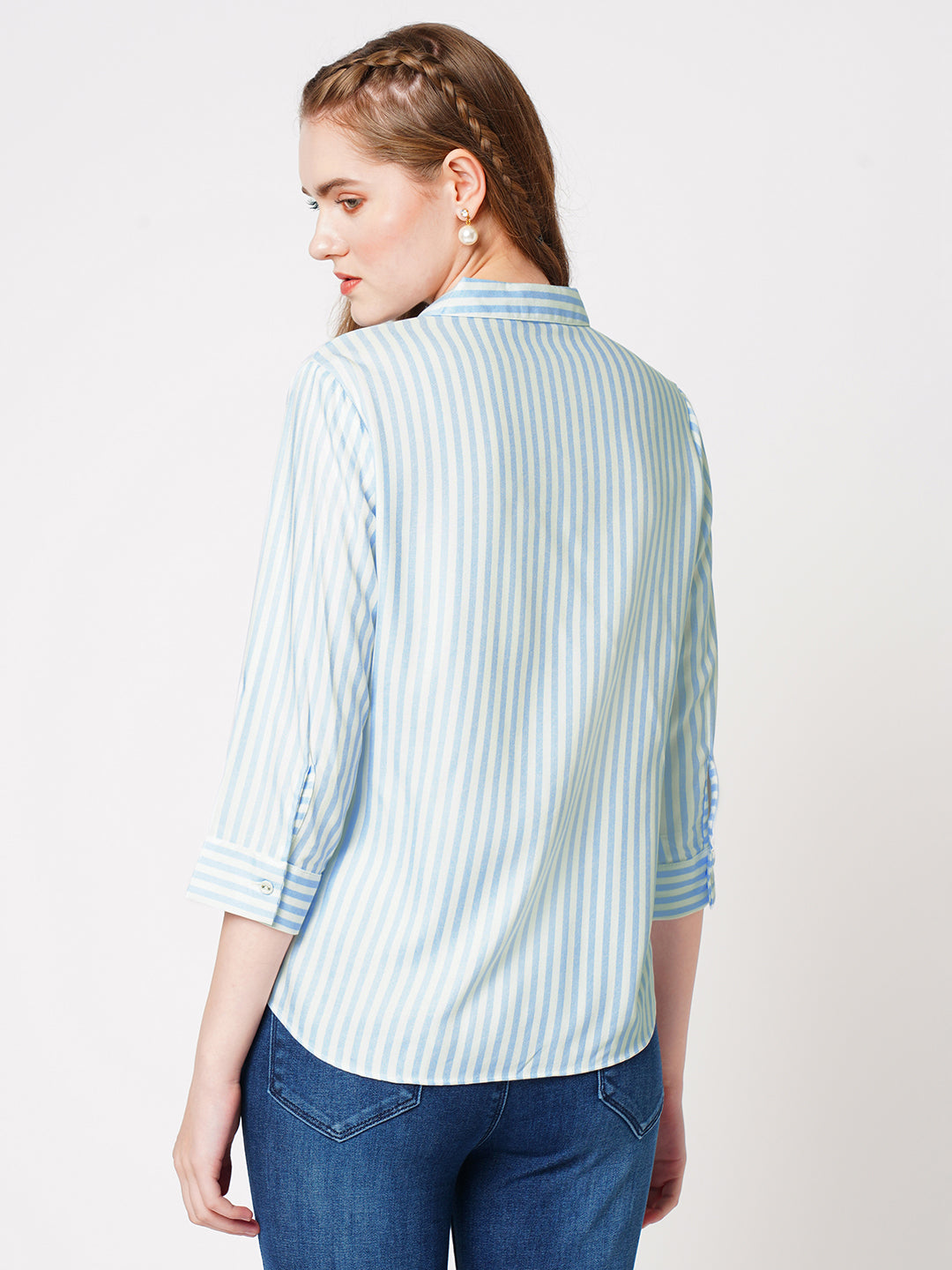 Women Sky/White Stiped Shirt