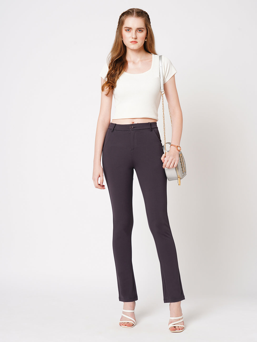 Women Dark Grey High-Rise Skinny Treggings