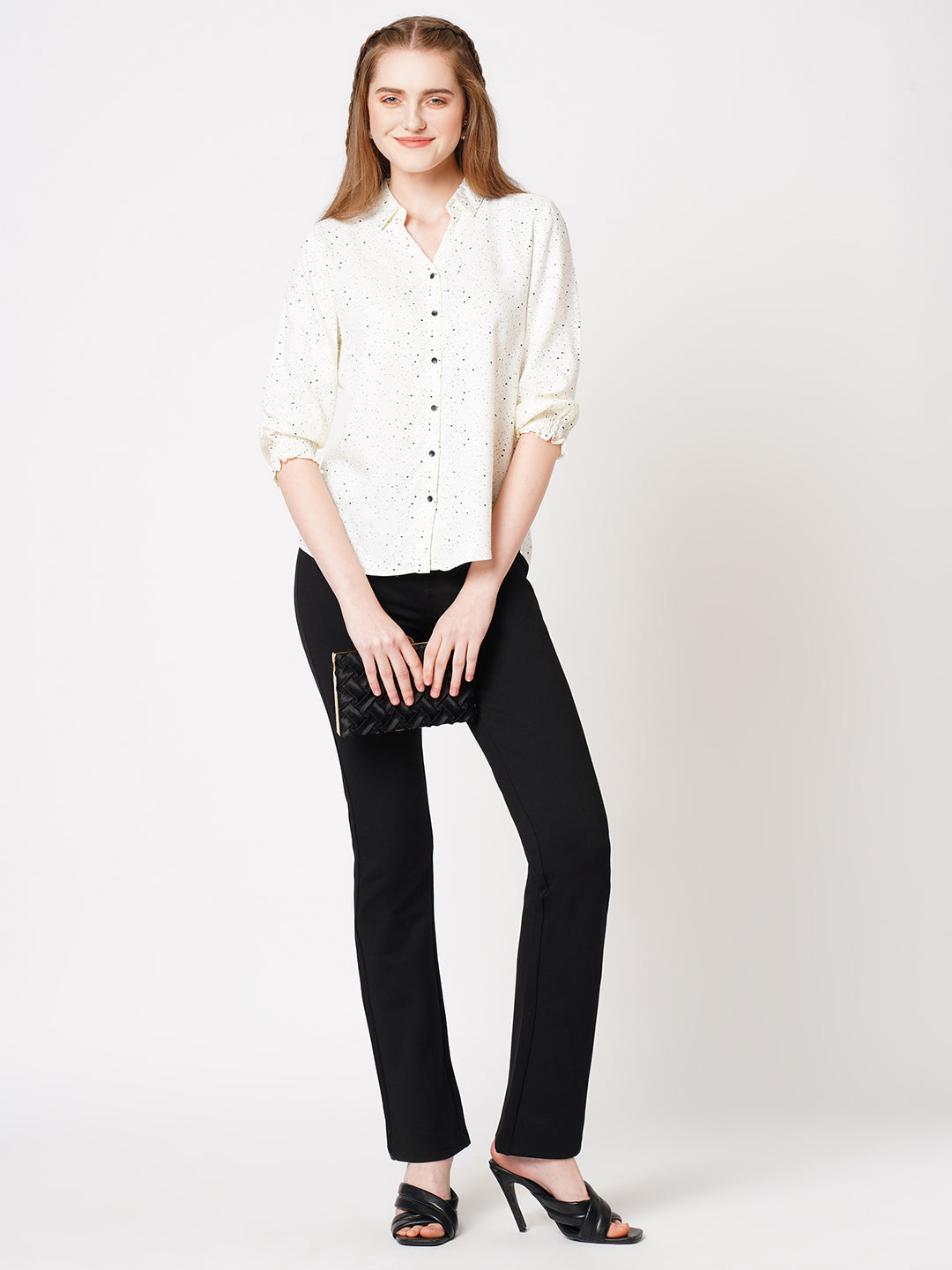 Women Off White Dots Printed Shirt