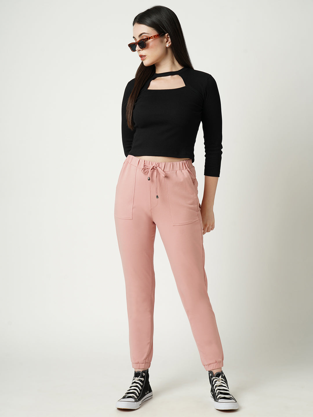 Women Jet Black Solid Slim T-Shirt