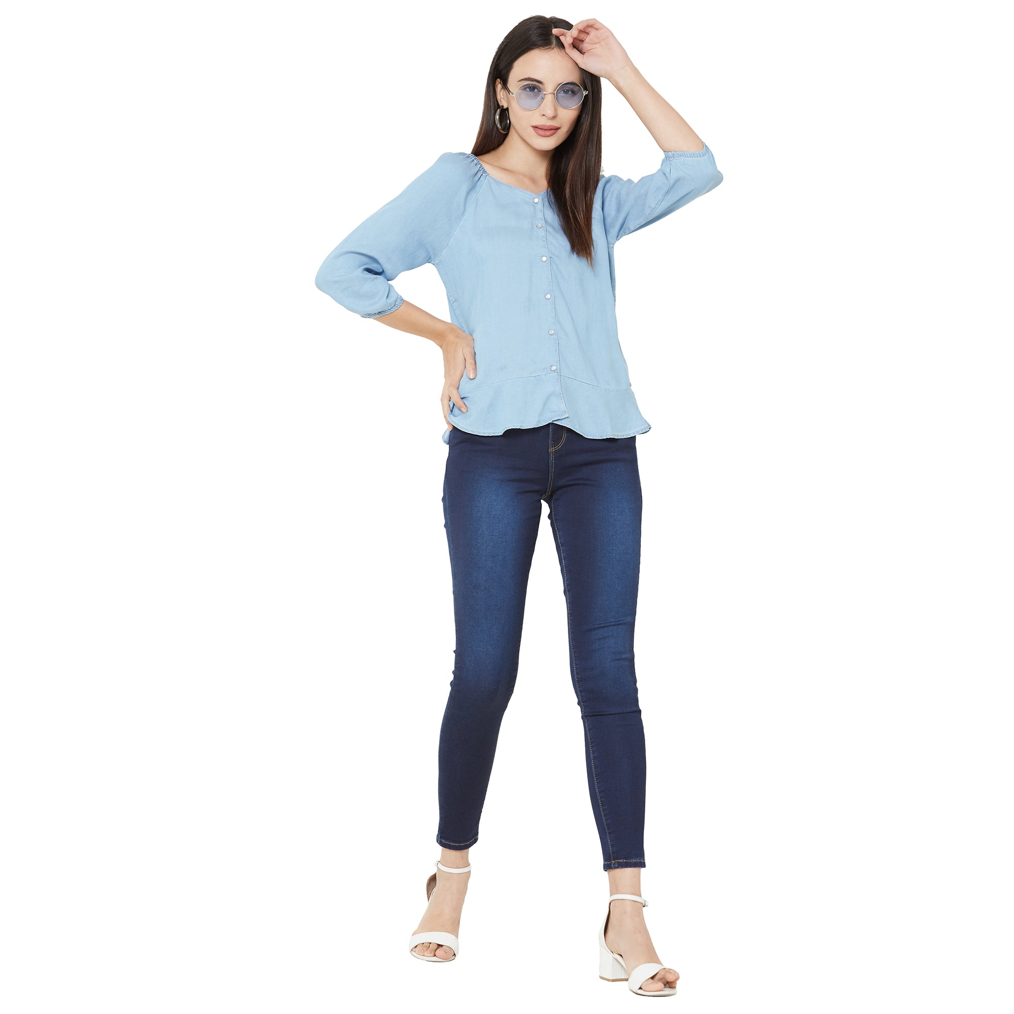 Women Light Blue Denim Top