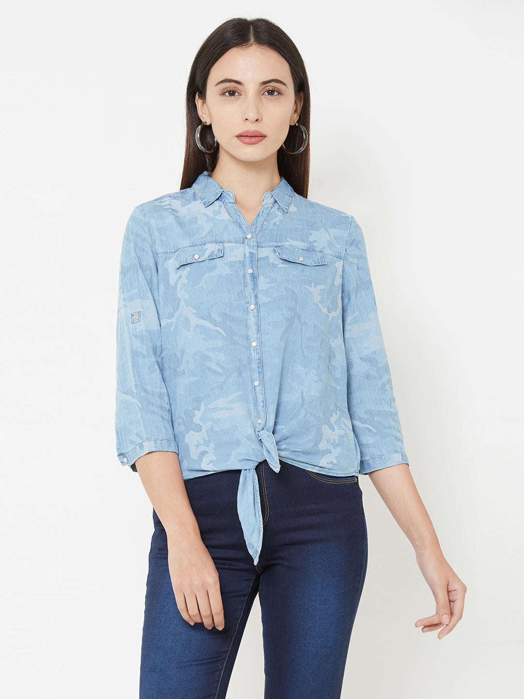 Women Blue Crop Shirt